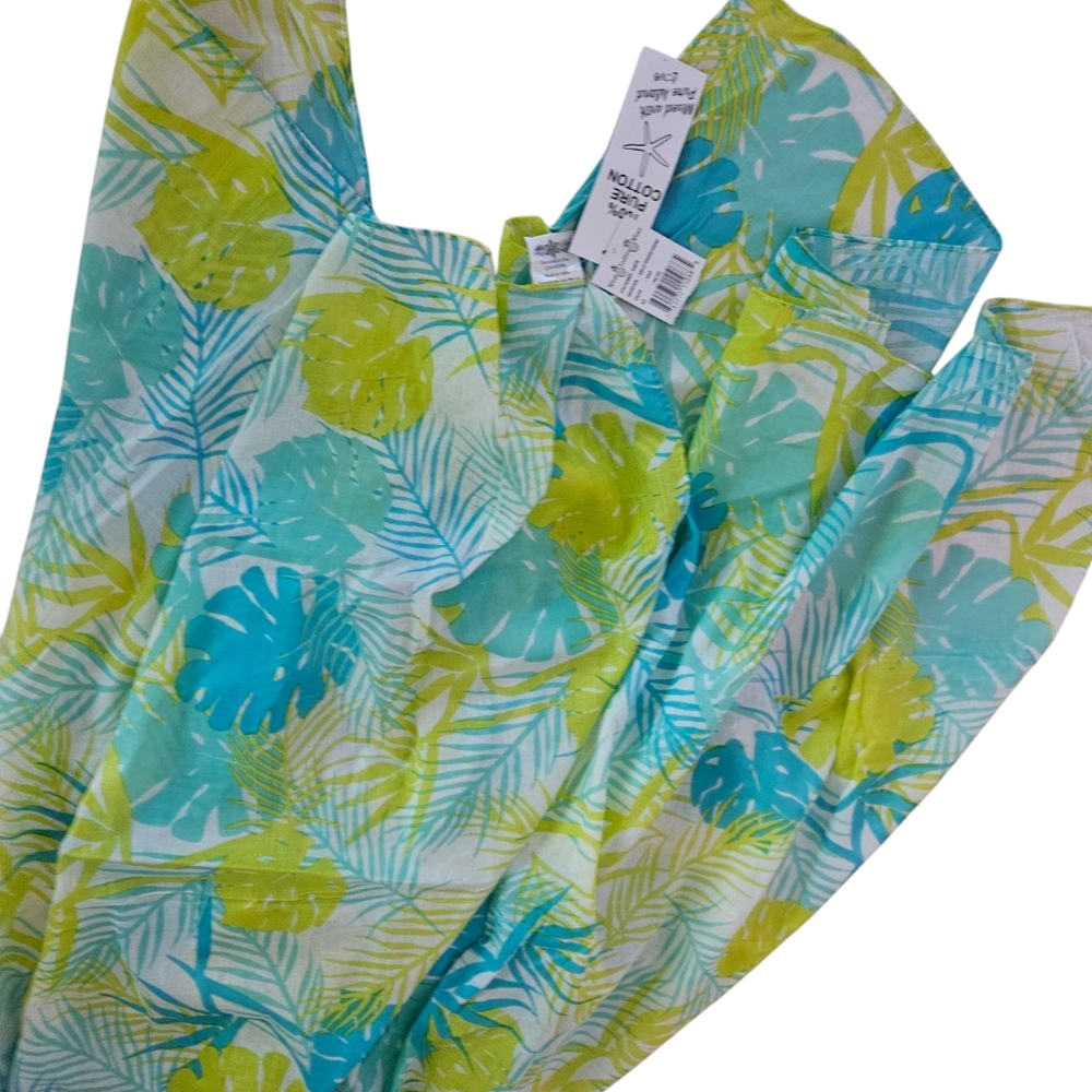 West Indies Wear Aqua Tropical Floral Scarf/ Beach Cover - Picture 3 of 11